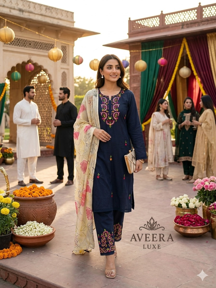 EID ARRIVALS - Unstitched Hand Embroidered Rayon Shalwar Suit