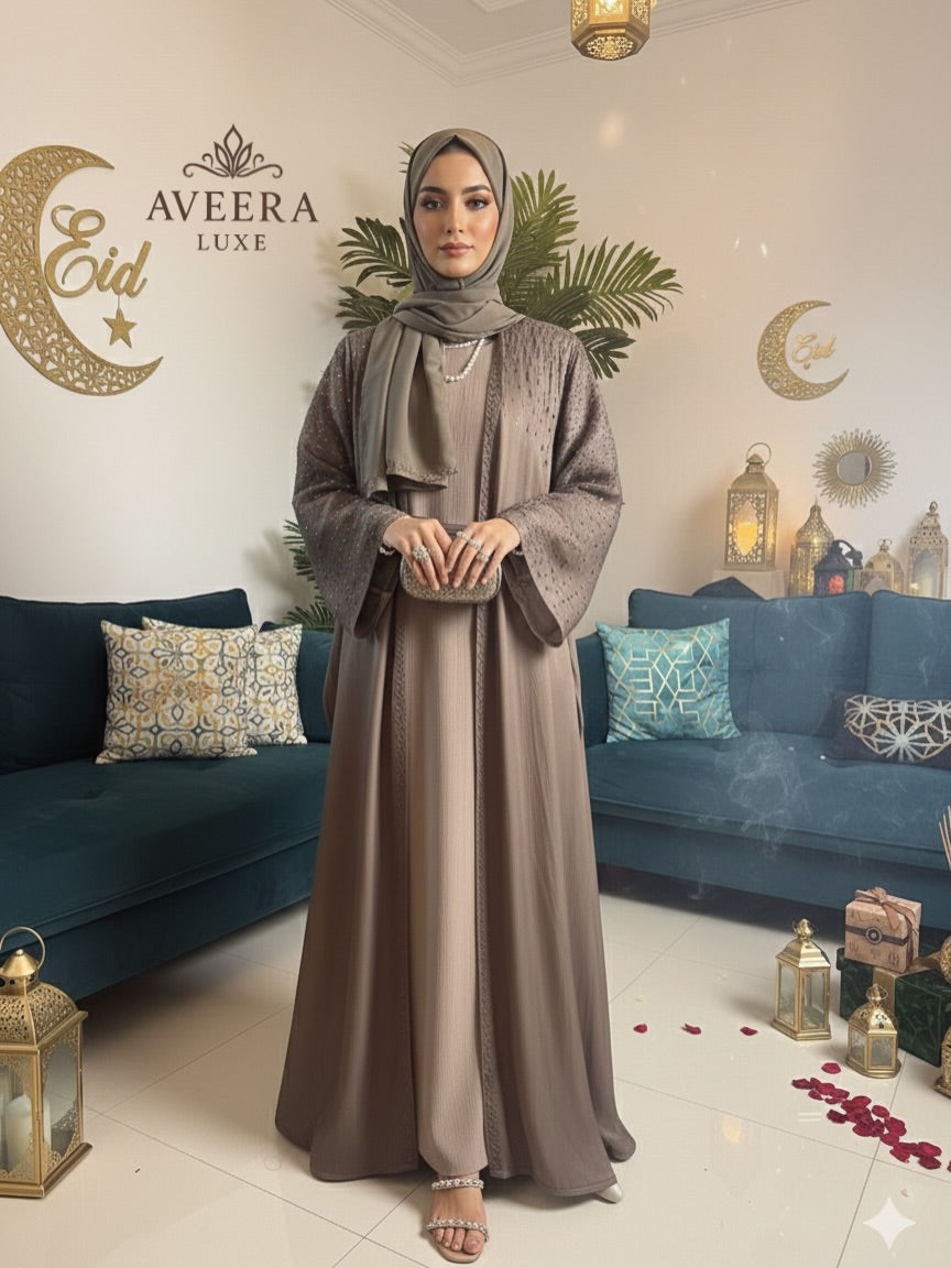 EID ARRIVALS - Embellished Organza Abaya with Inner & Free Hijab