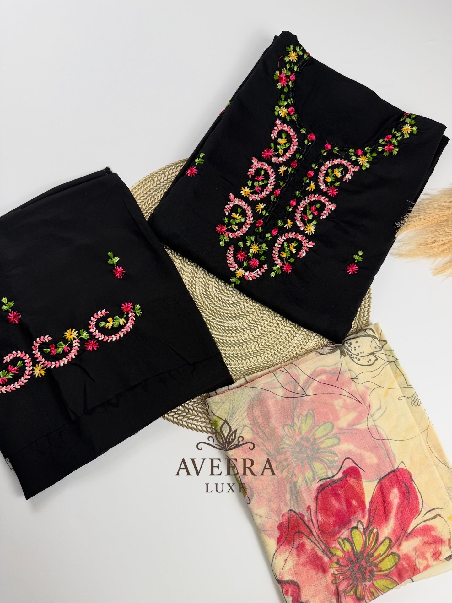 EID ARRIVALS - Unstitched Hand Embroidered Rayon Shalwar Suit