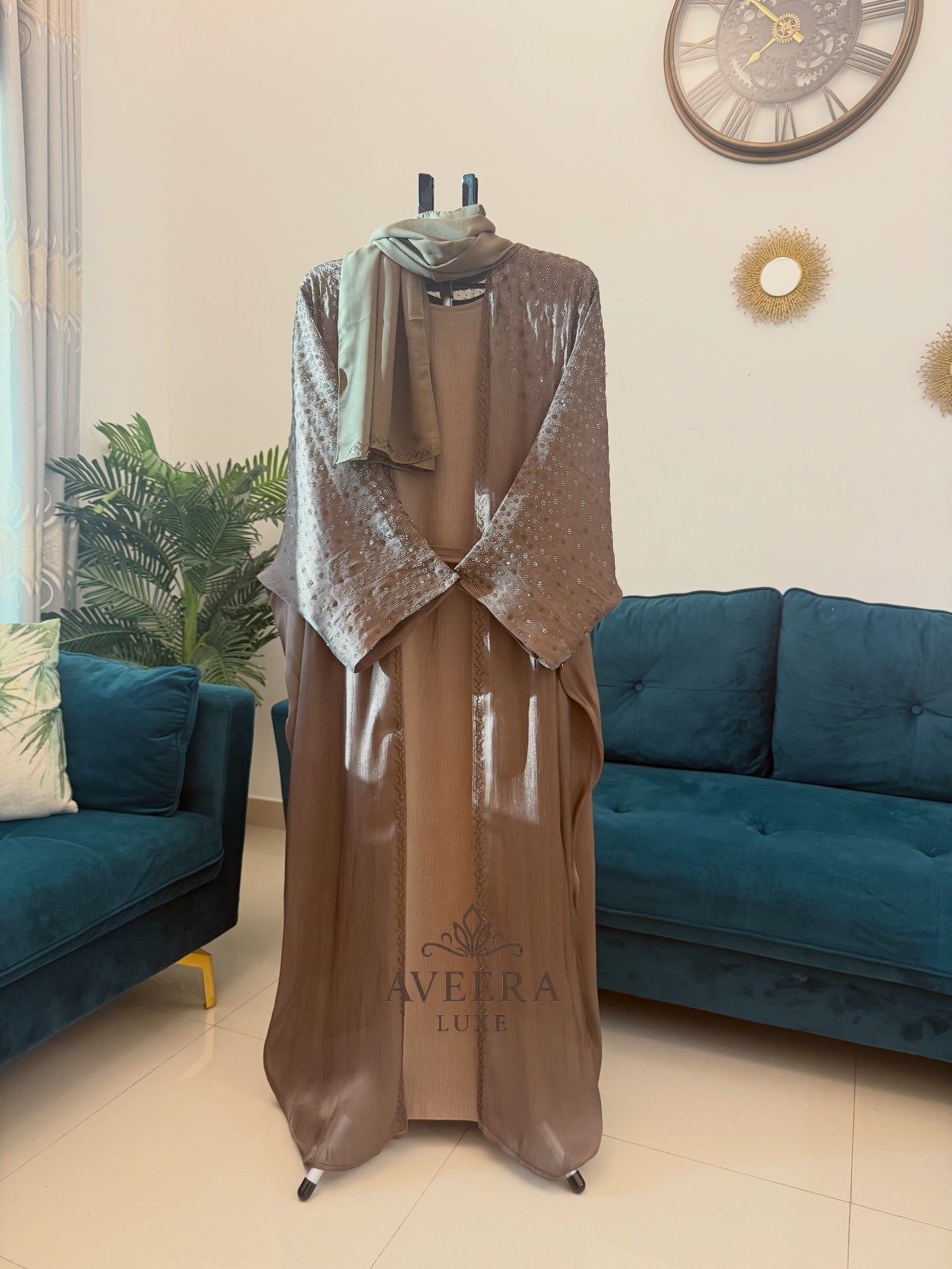 EID ARRIVALS - Embellished Organza Abaya with Inner & Free Hijab