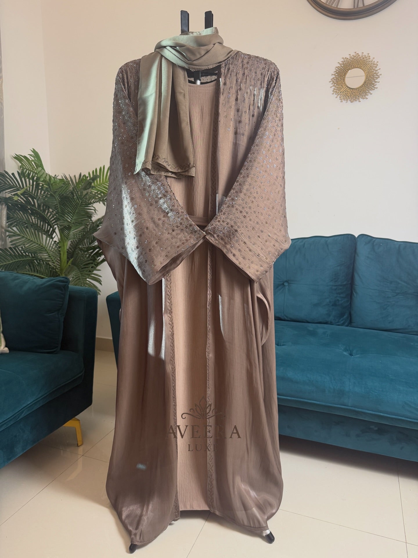 EID ARRIVALS - Embellished Organza Abaya with Inner & Free Hijab