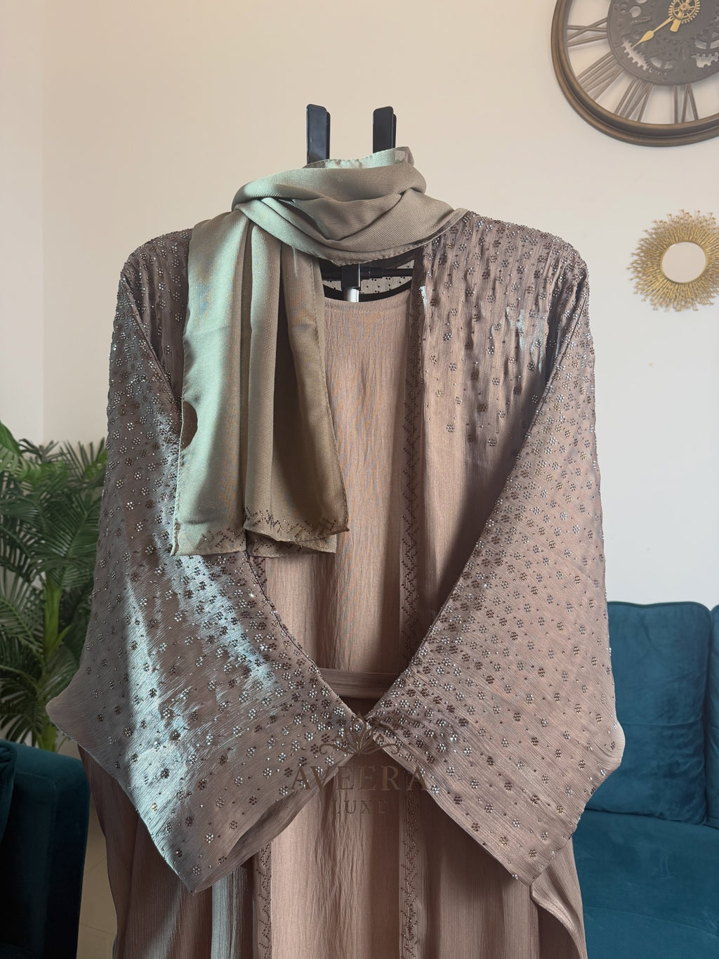 EID ARRIVALS - Embellished Organza Abaya with Inner & Free Hijab