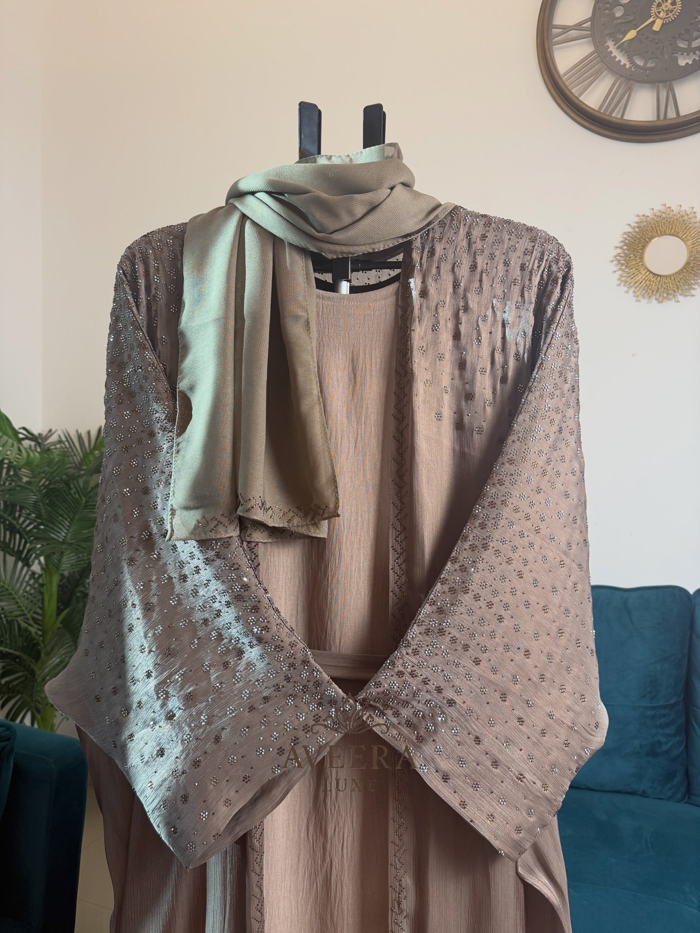 EID ARRIVALS - Embellished Organza Abaya with Inner & Free Hijab