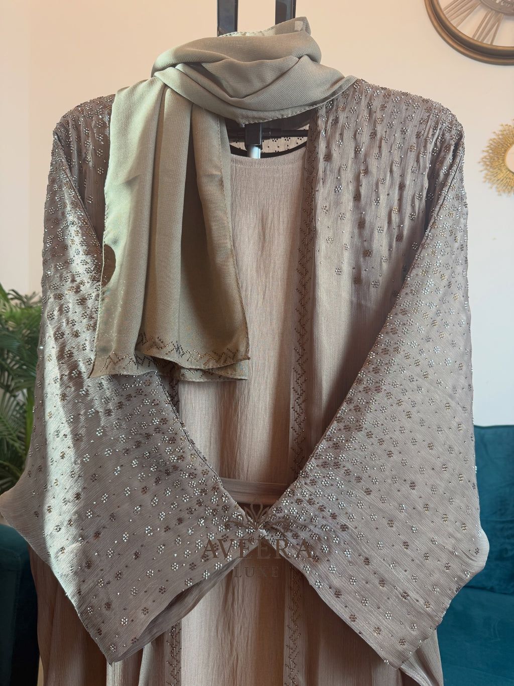 EID ARRIVALS - Embellished Organza Abaya with Inner & Free Hijab