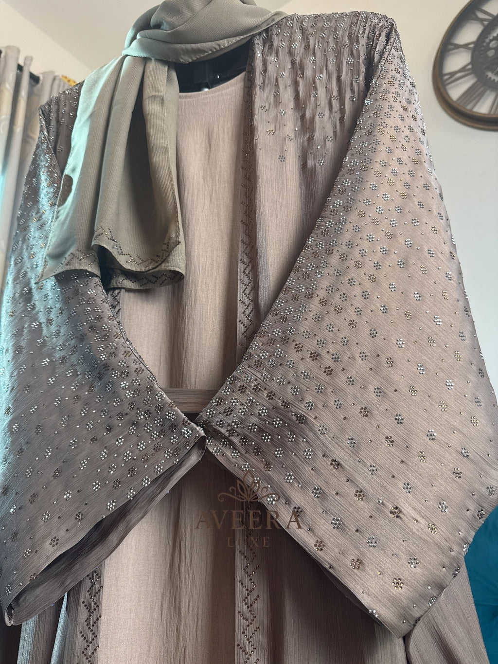 EID ARRIVALS - Embellished Organza Abaya with Inner & Free Hijab