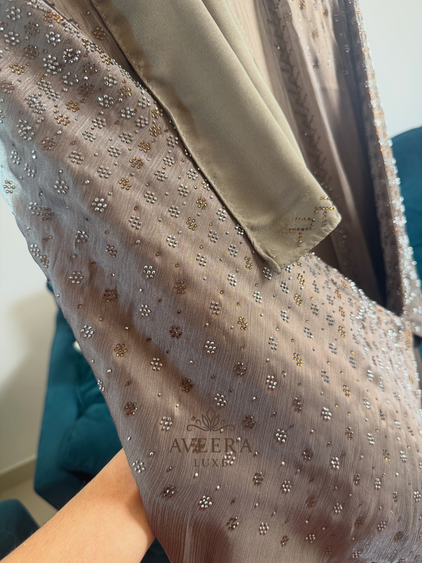EID ARRIVALS - Embellished Organza Abaya with Inner & Free Hijab