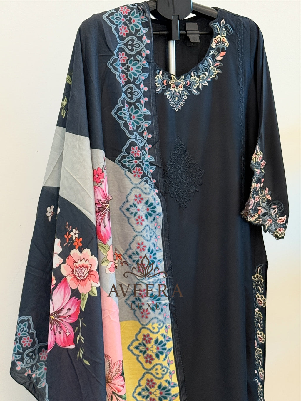 Elegantly Embroidered Rayon Pakistani Ready-to-Wear 3-Piece Suit with Printed Dupatta