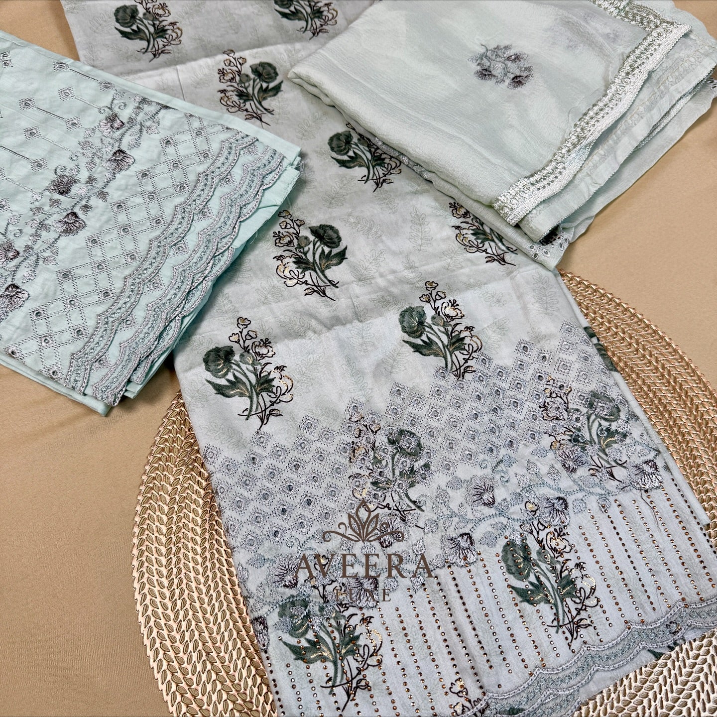 Printed Rayon Cotton Border Cutwork & Embroidery Unstitched 3-Piece Suit