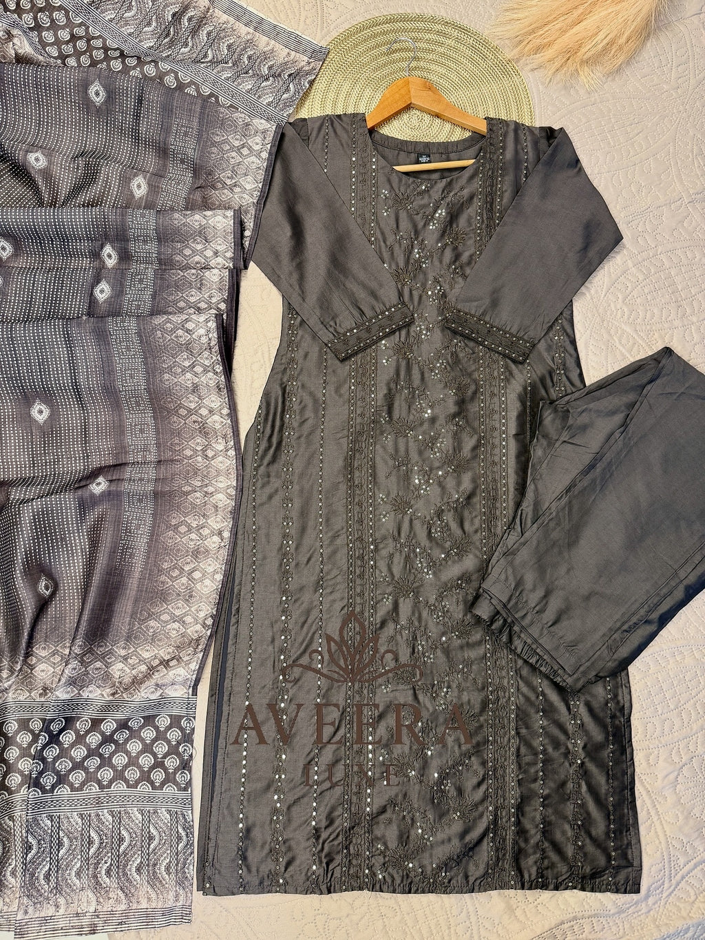 Sequin Embellished Premium Silk 3-Piece Shalwar Suit