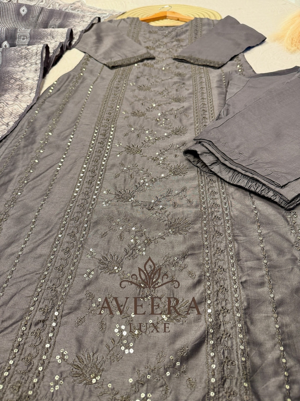 Sequin Embellished Premium Silk 3-Piece Shalwar Suit