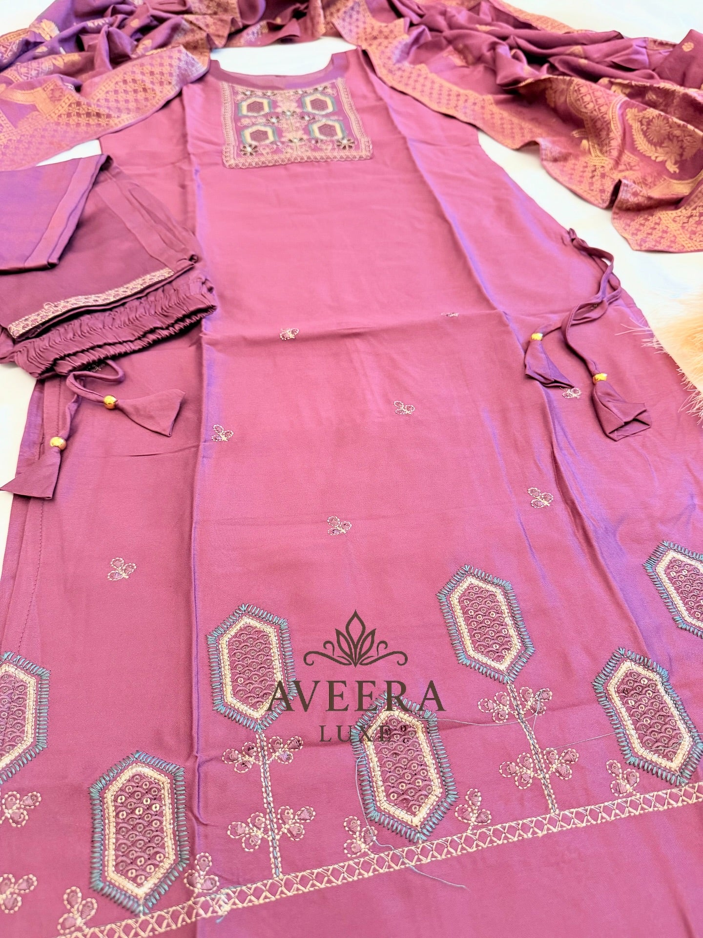Handwork Gazi Silk Festive 3-Piece Shalwar Suit