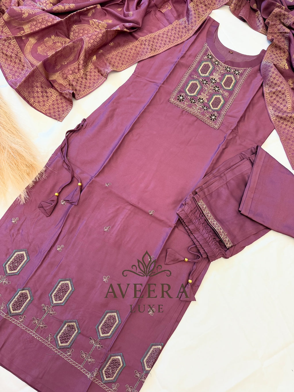 Handwork Gazi Silk Festive 3-Piece Shalwar Suit