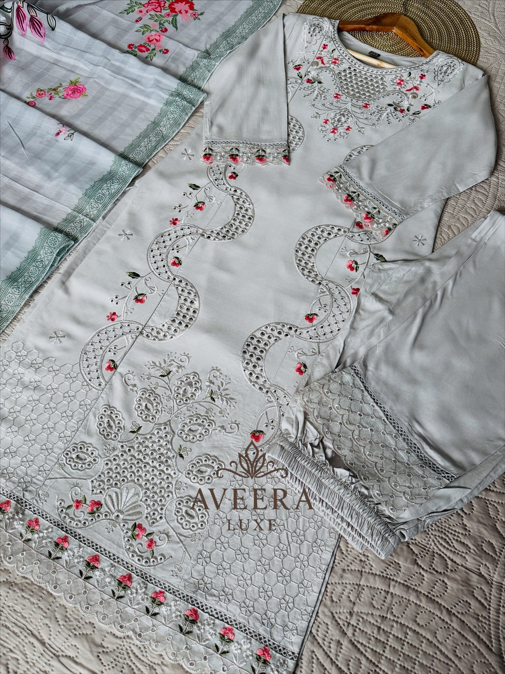 Heavy Embroidered Rayon Pakistani Ready-to-Wear 3-Piece Suit