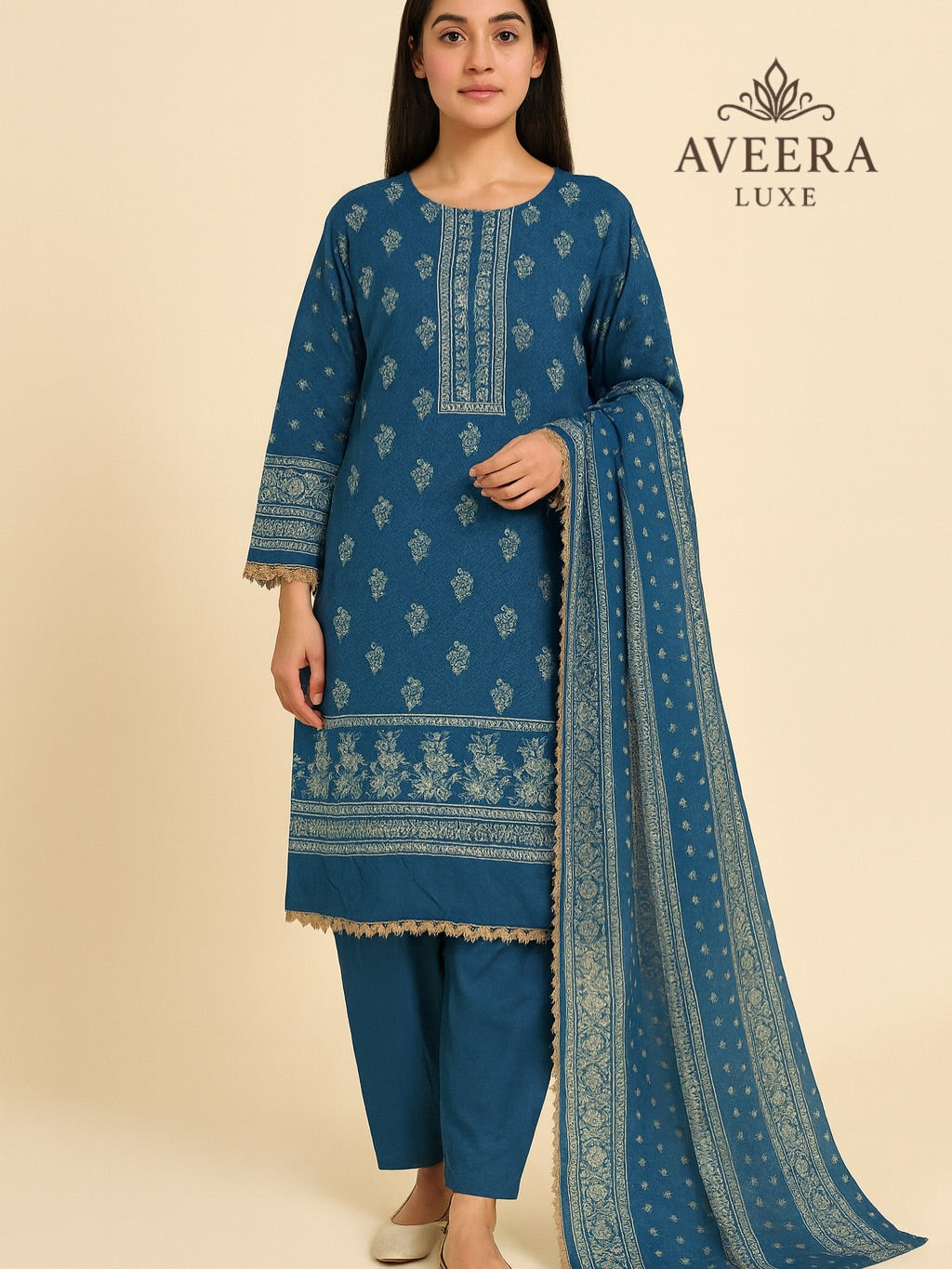 Pakistani Printed Premium Lawn 3-Piece Suit – Blue