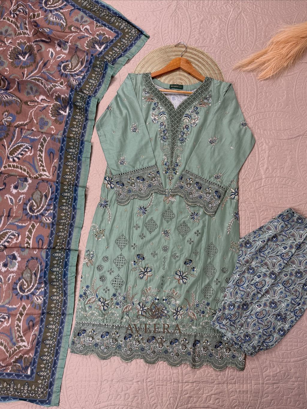 BINSAEED Luxury Cotton Embroidered 3-Piece Ready-to-Wear Suit