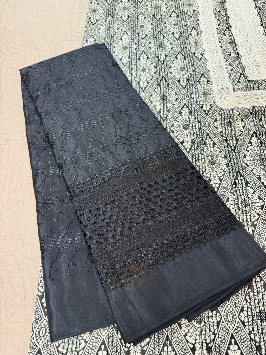 Sequin & Lace Print 2-Piece Cotton Suit