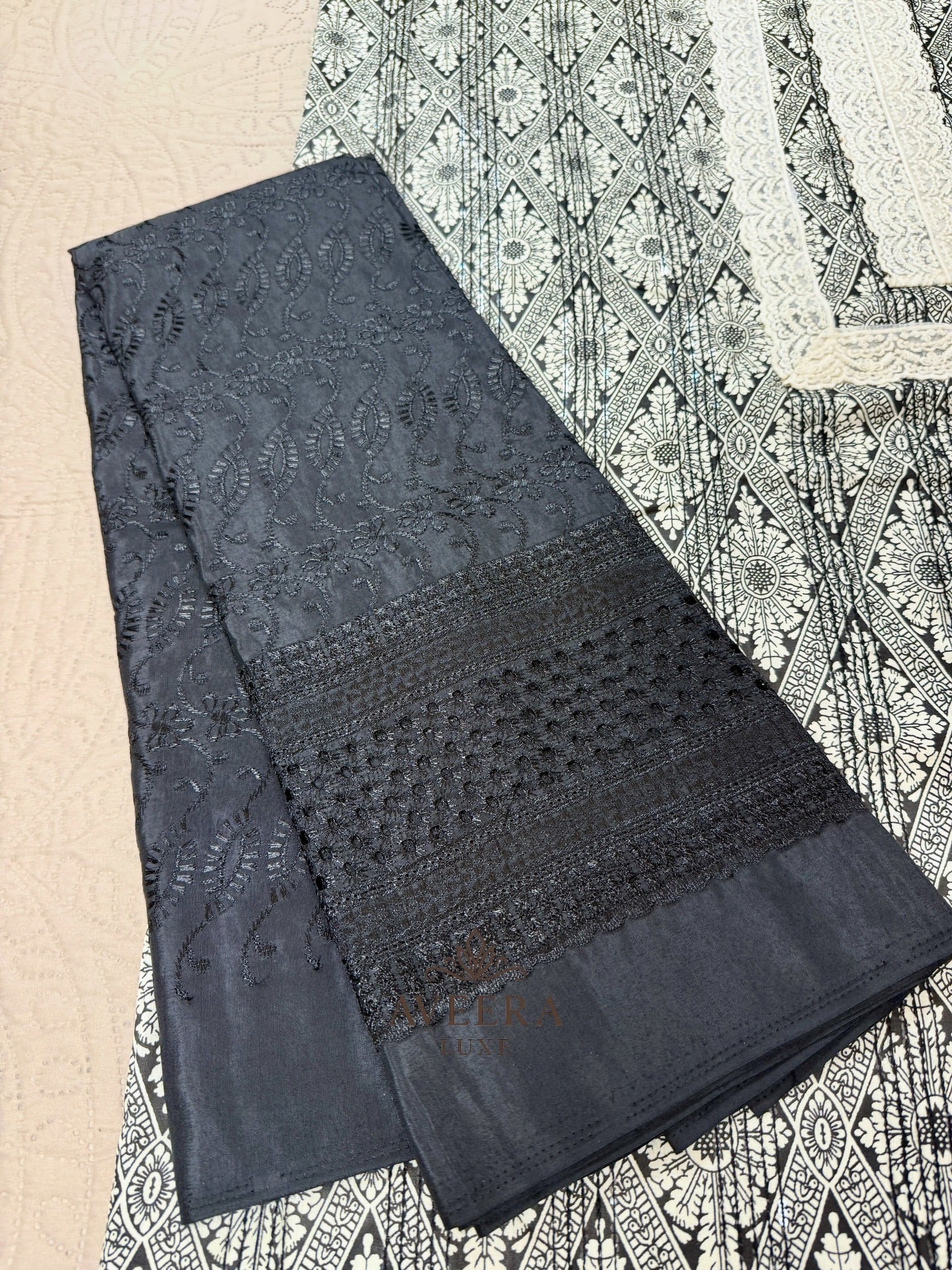 Sequin & Lace Print 2-Piece Cotton Suit