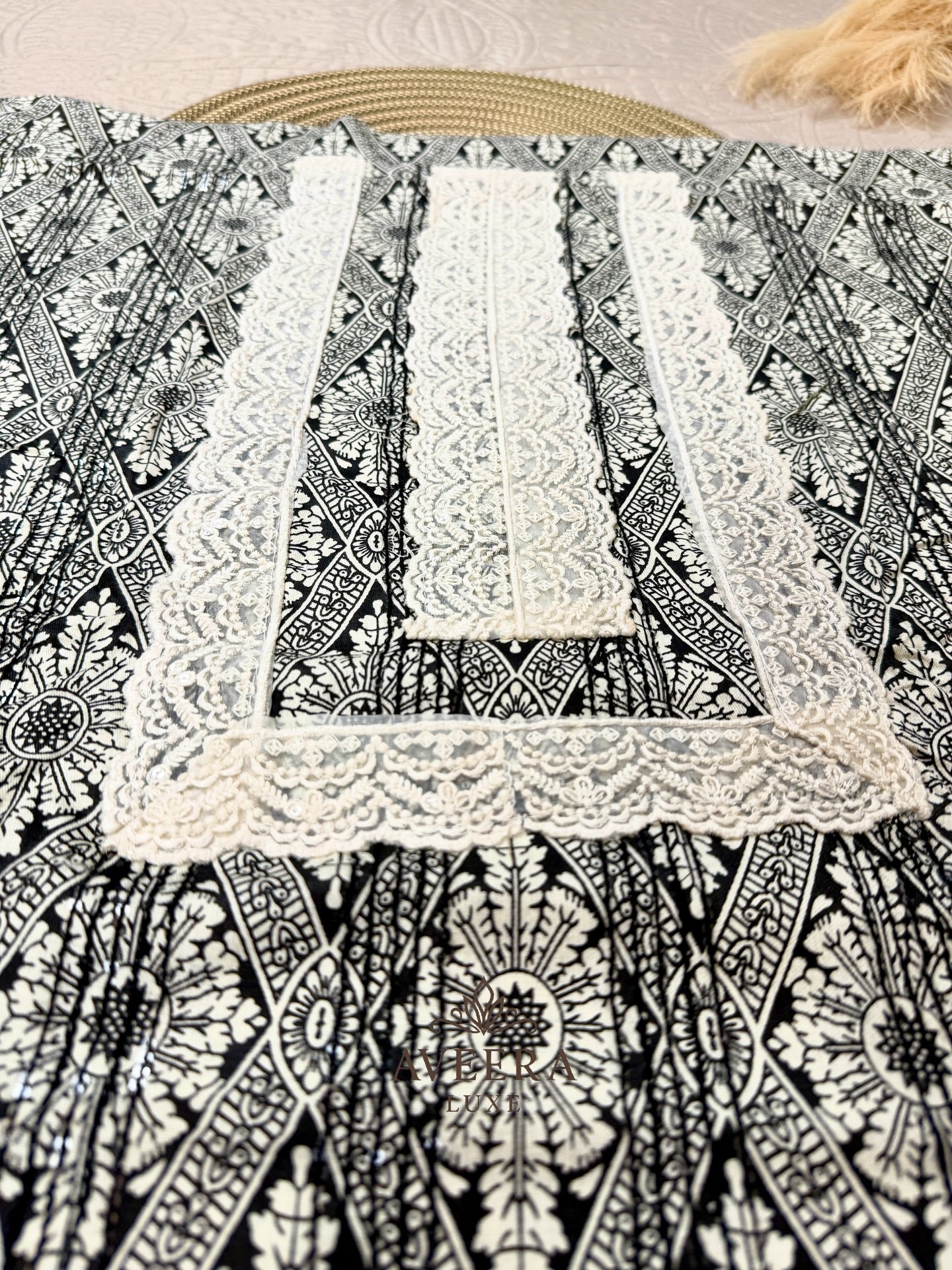 Sequin & Lace Print 2-Piece Cotton Suit