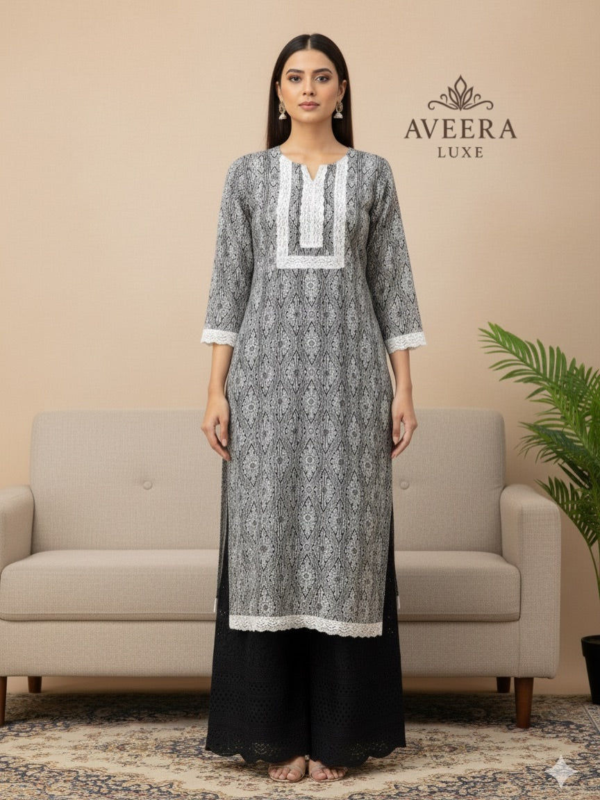 Sequin & Lace Print 2-Piece Cotton Suit