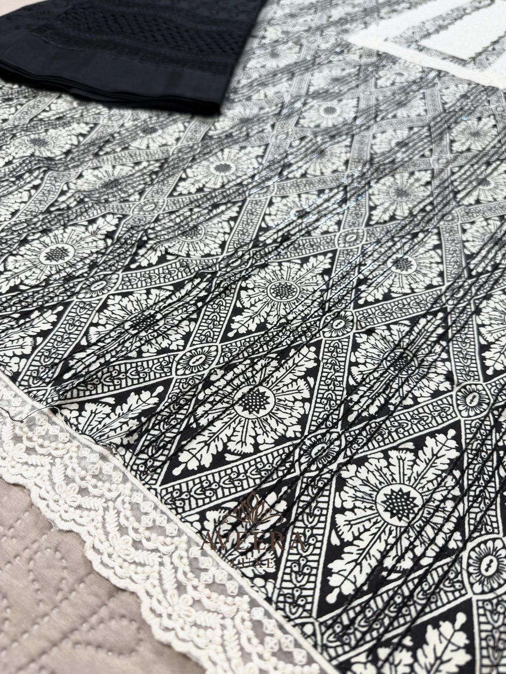 Sequin & Lace Print 2-Piece Cotton Suit