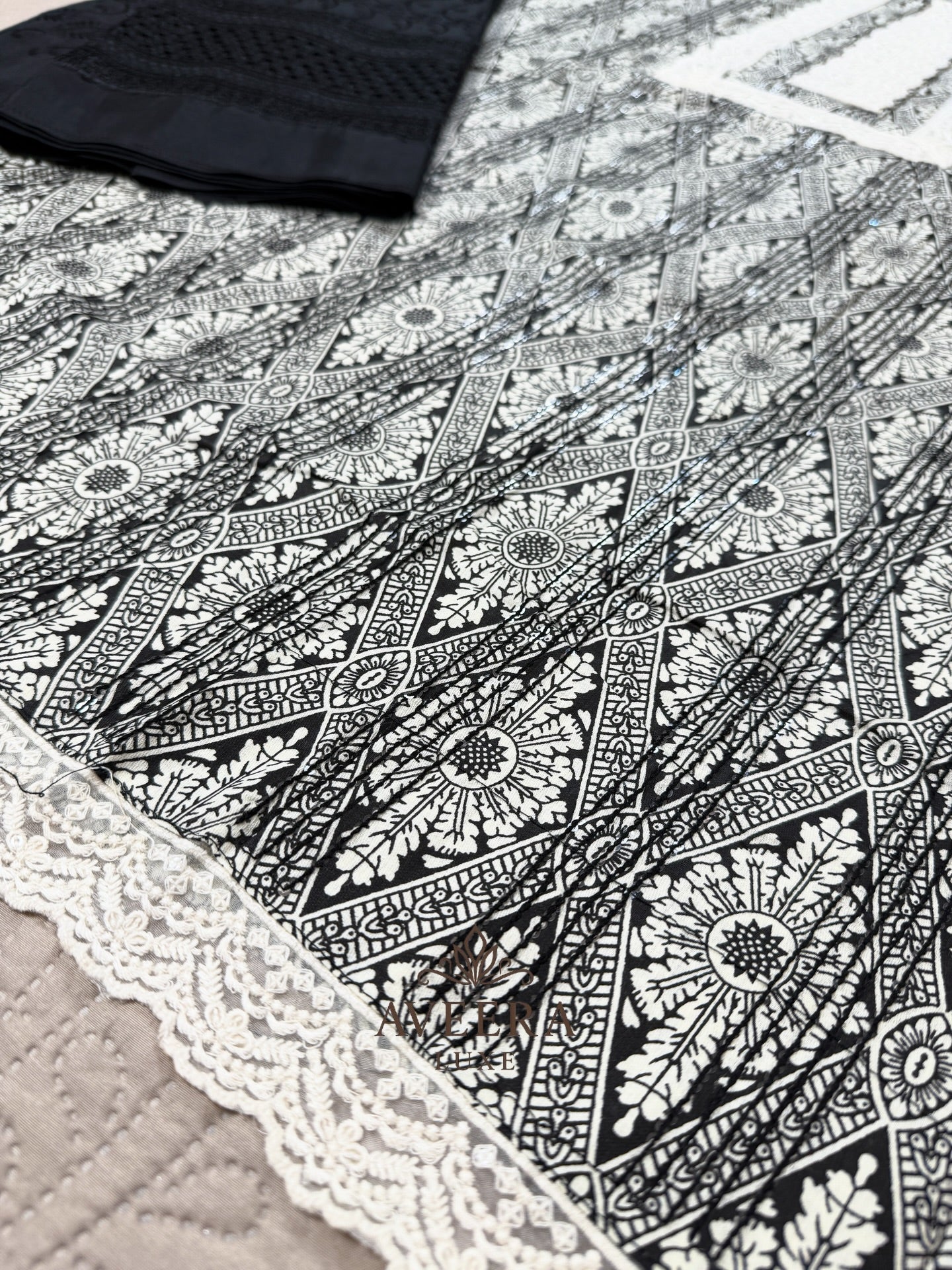 Sequin & Lace Print 2-Piece Cotton Suit