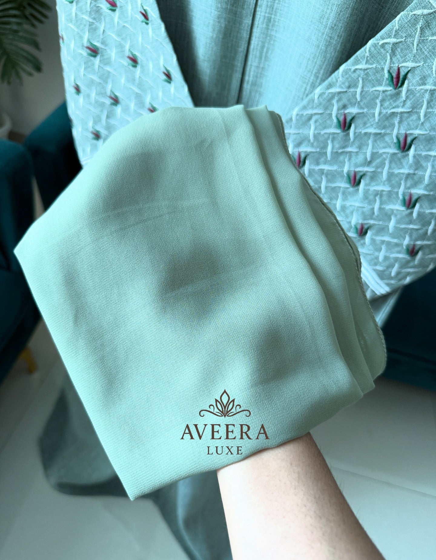 Embroidered Sleeve Premium Linen Abaya – Sage Green