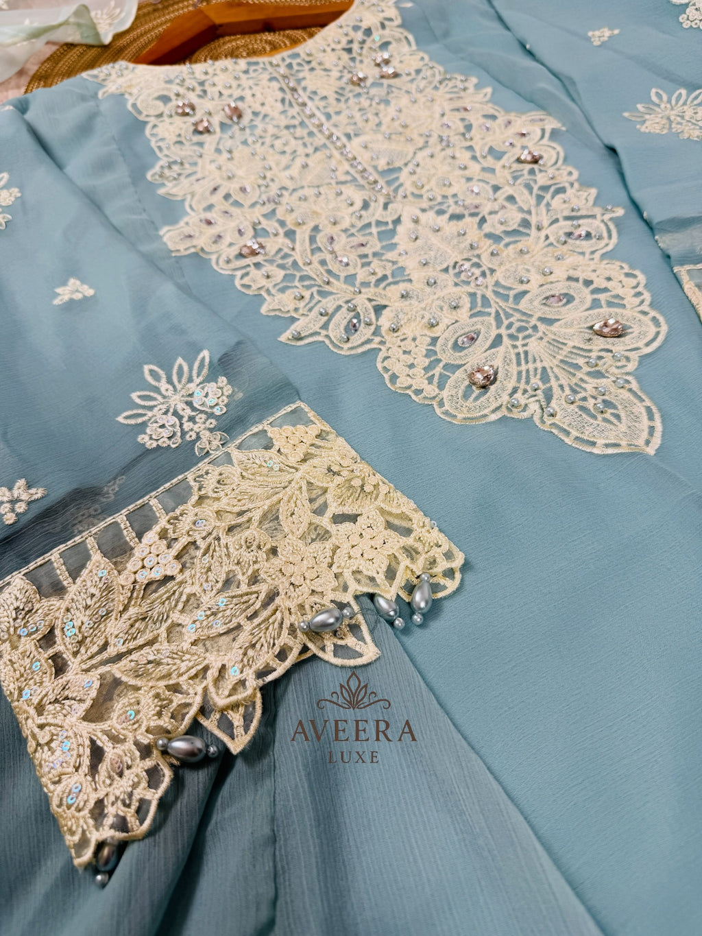 Embroidered Organza 3-Piece Party Wear Suit