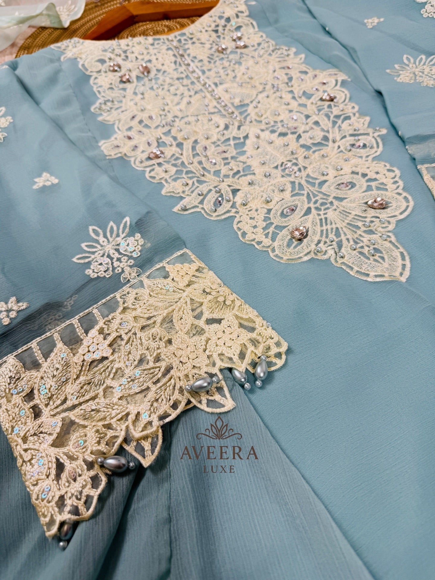 Embroidered Organza 3-Piece Party Wear Suit