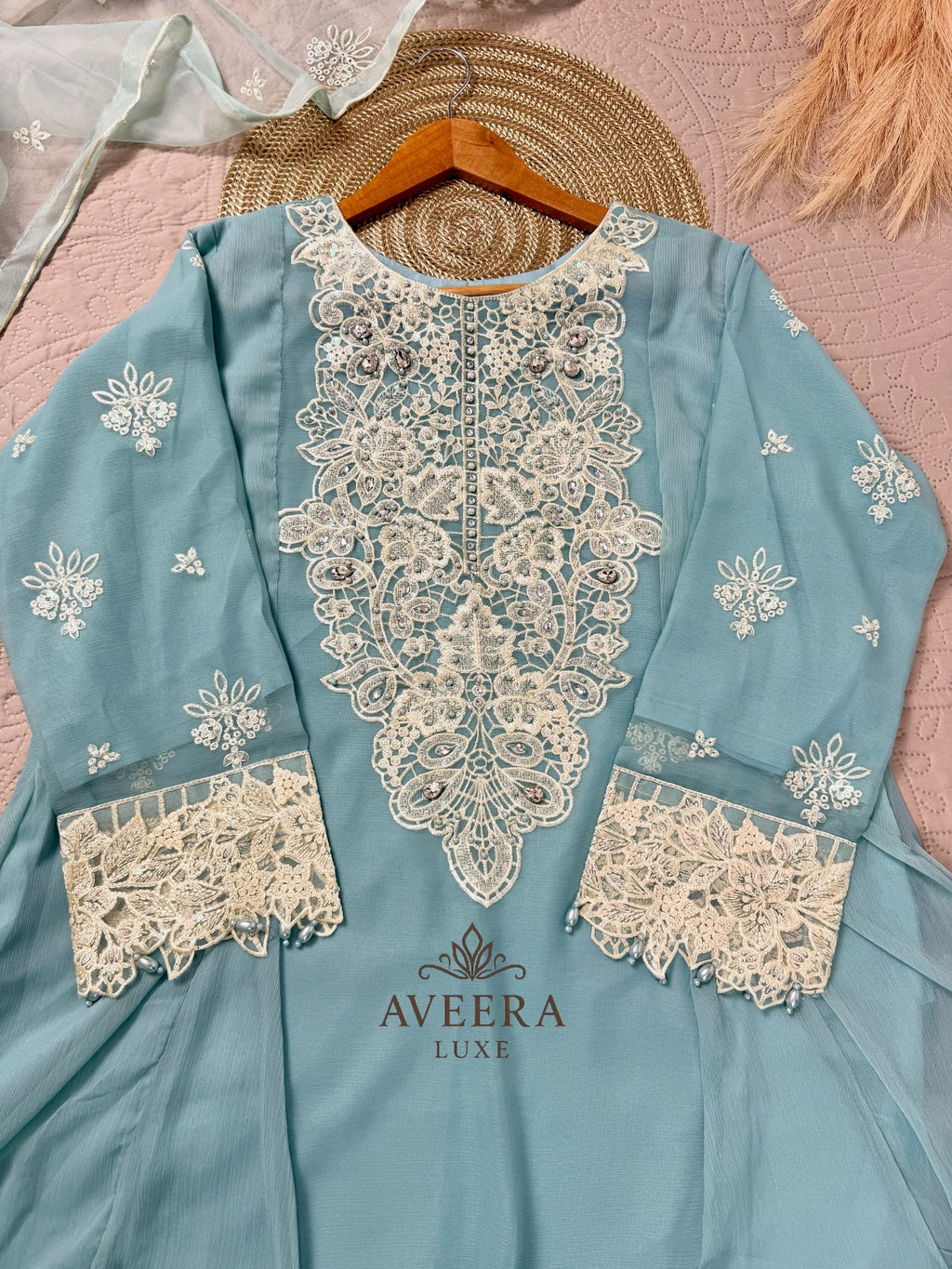Embroidered Organza 3-Piece Party Wear Suit