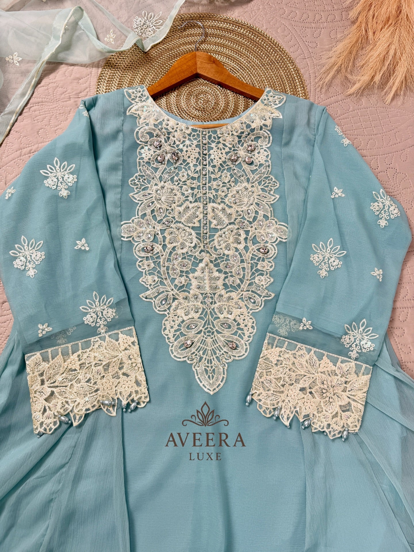 Embroidered Organza 3-Piece Party Wear Suit