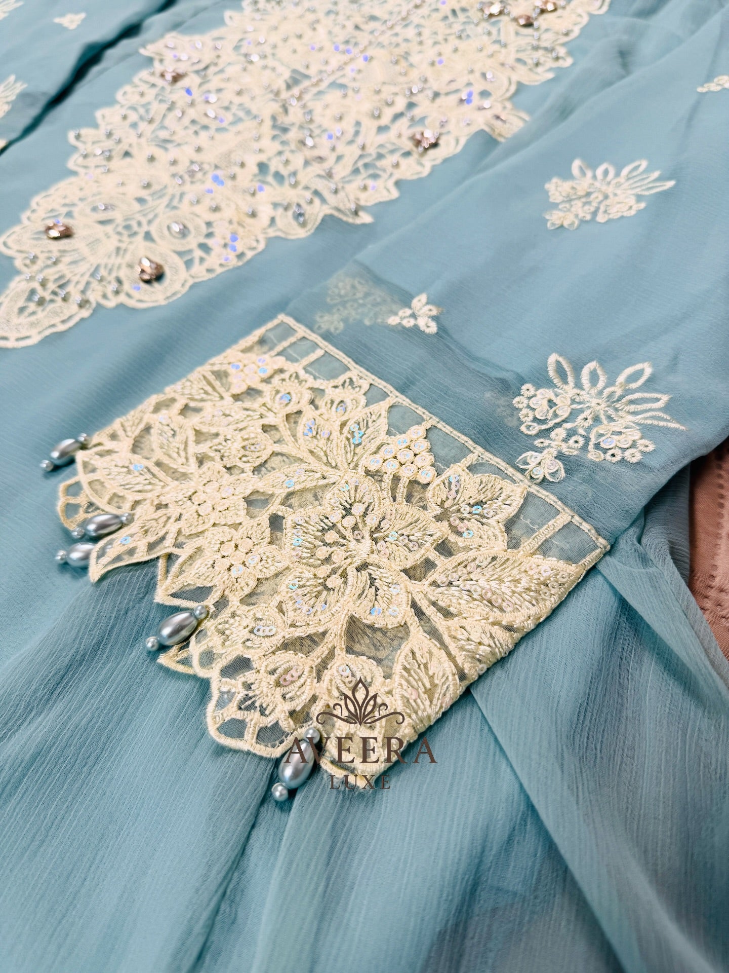Embroidered Organza 3-Piece Party Wear Suit