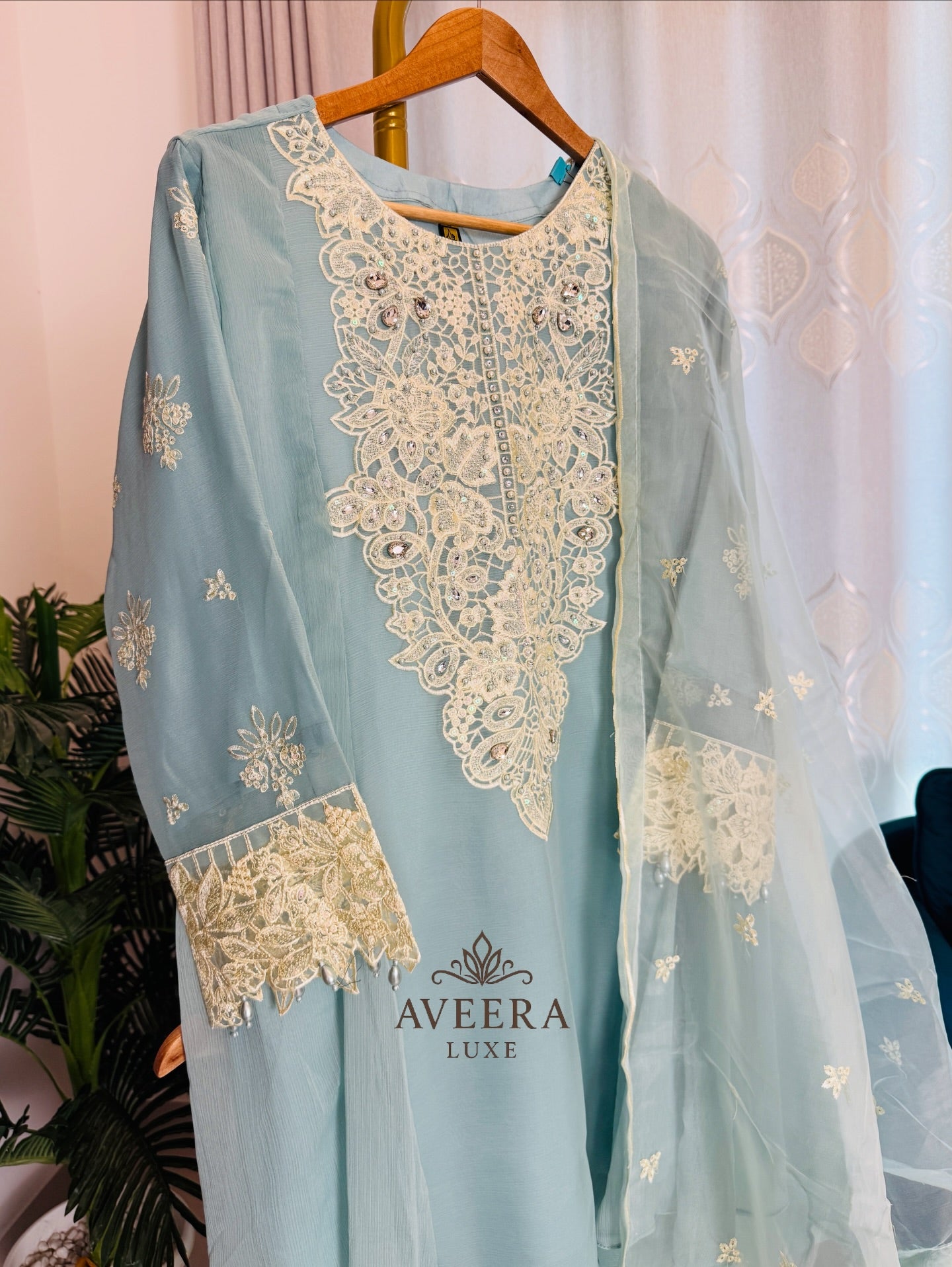 Embroidered Organza 3-Piece Party Wear Suit