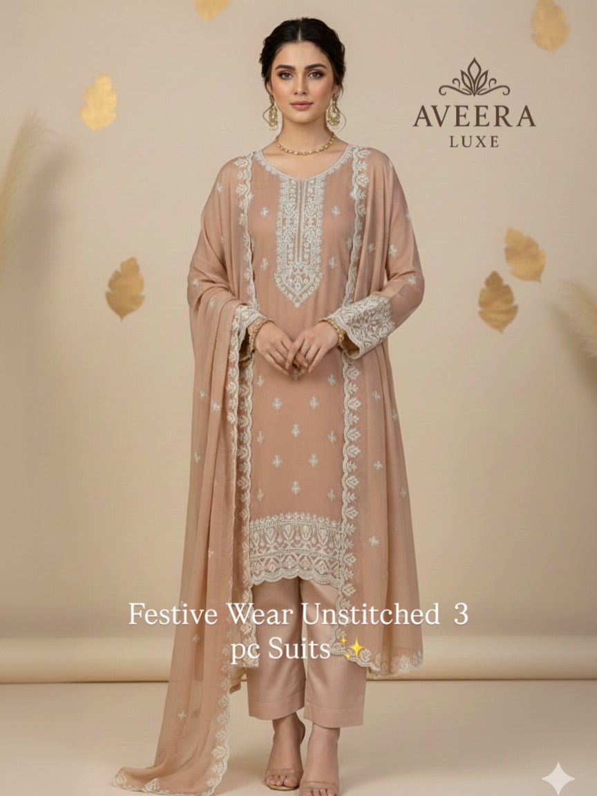 Embroidered Korean Georgette 3-Piece Festive Suit