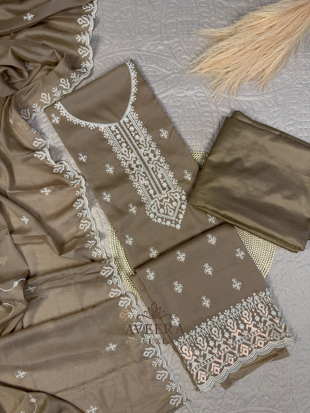Embroidered Korean Georgette 3-Piece Festive Suit