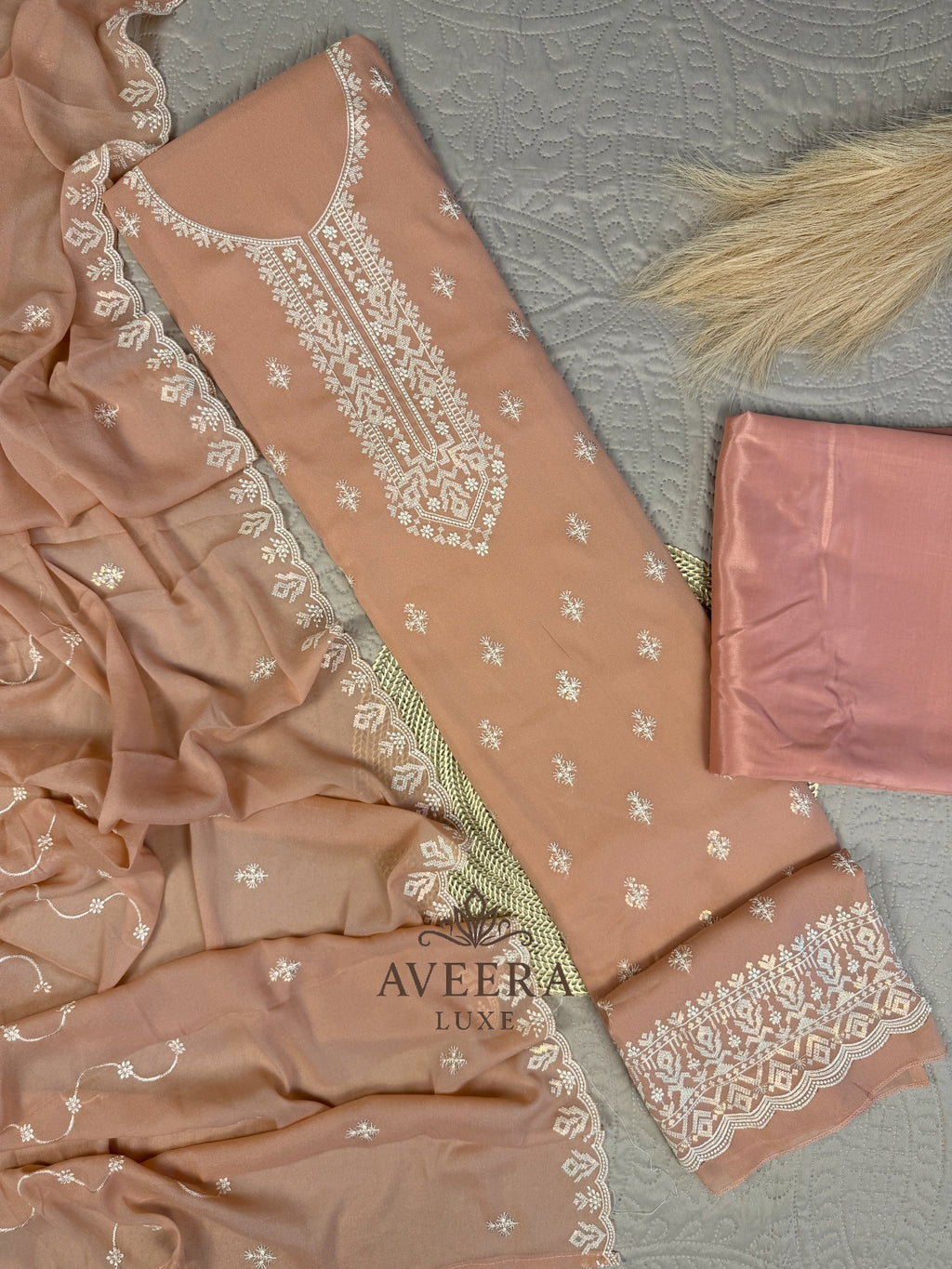 Embroidered Korean Georgette 3-Piece Festive Suit