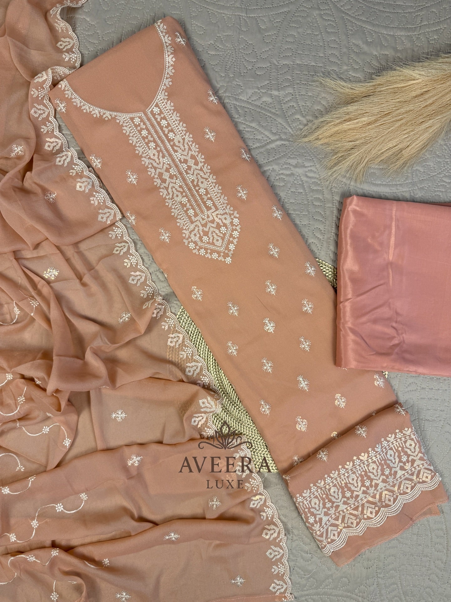 Embroidered Korean Georgette 3-Piece Festive Suit