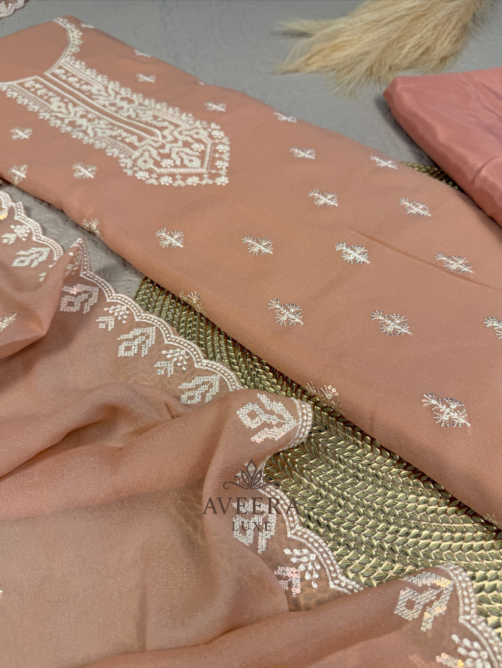 Embroidered Korean Georgette 3-Piece Festive Suit