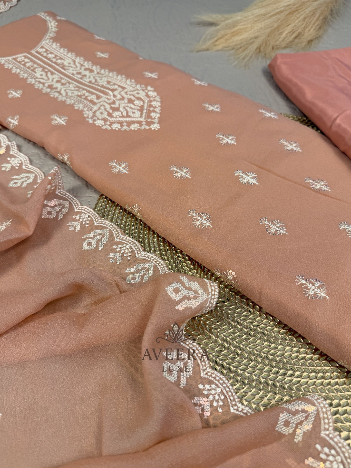 Embroidered Korean Georgette 3-Piece Festive Suit