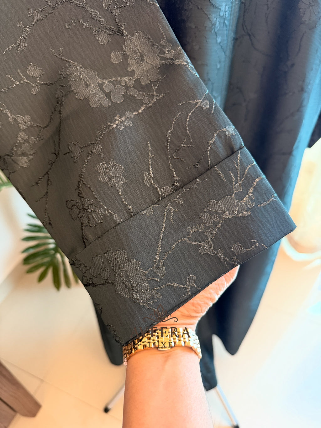 Floral Woven Silk Satin Jacquard Abaya