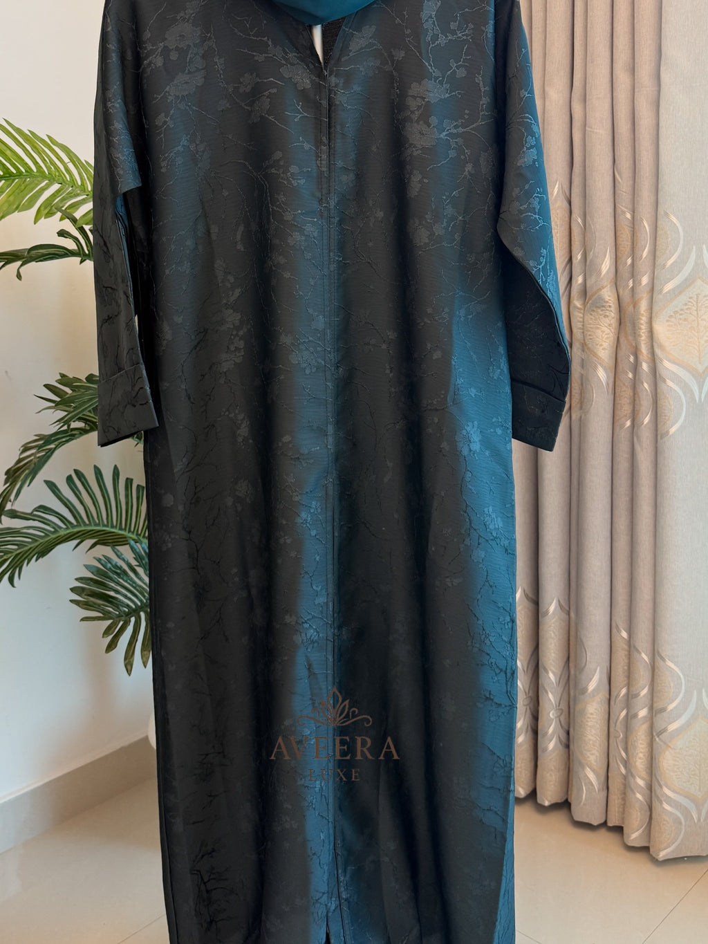 Floral Woven Silk Satin Jacquard Abaya