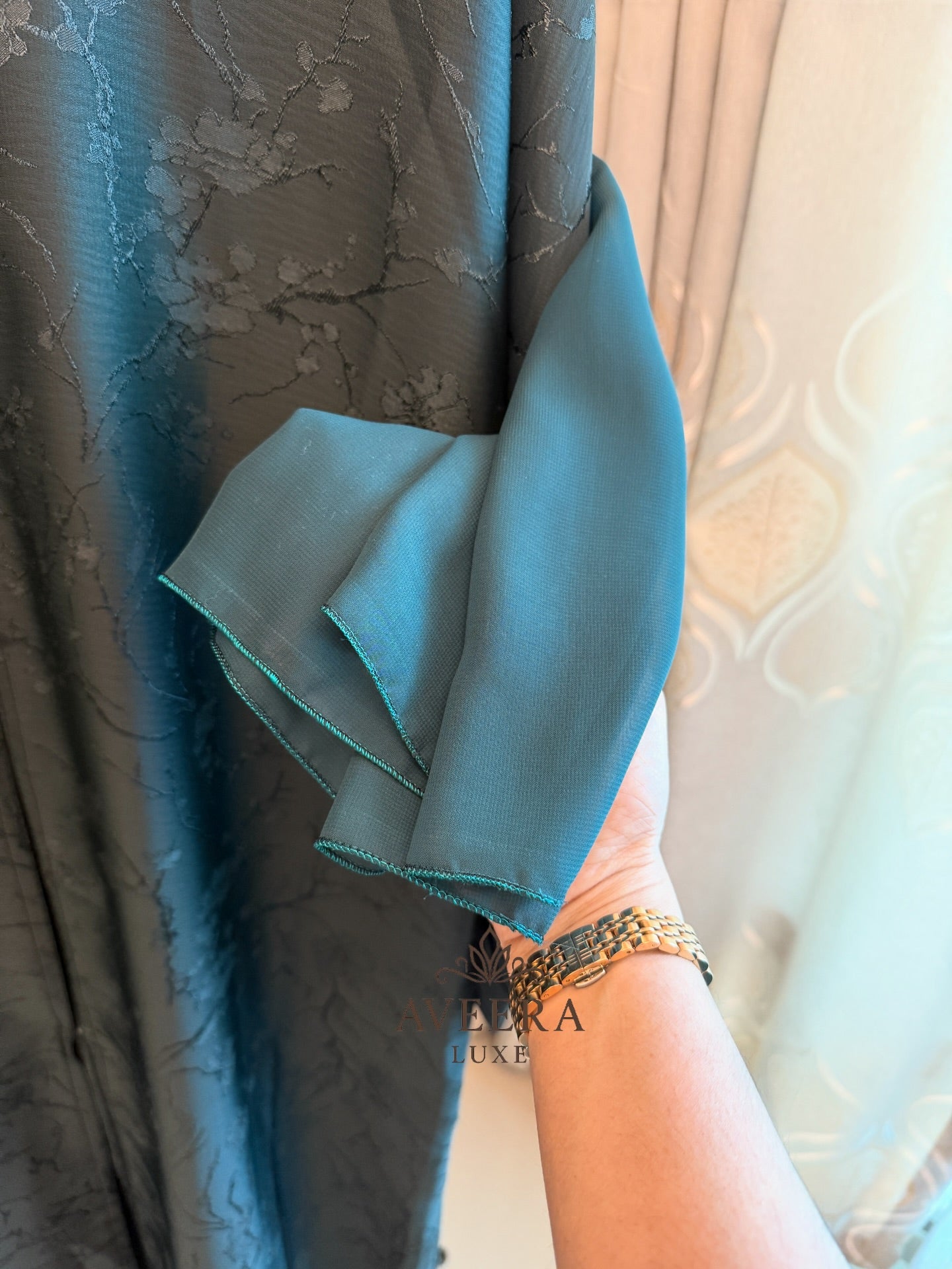 Floral Woven Silk Satin Jacquard Abaya