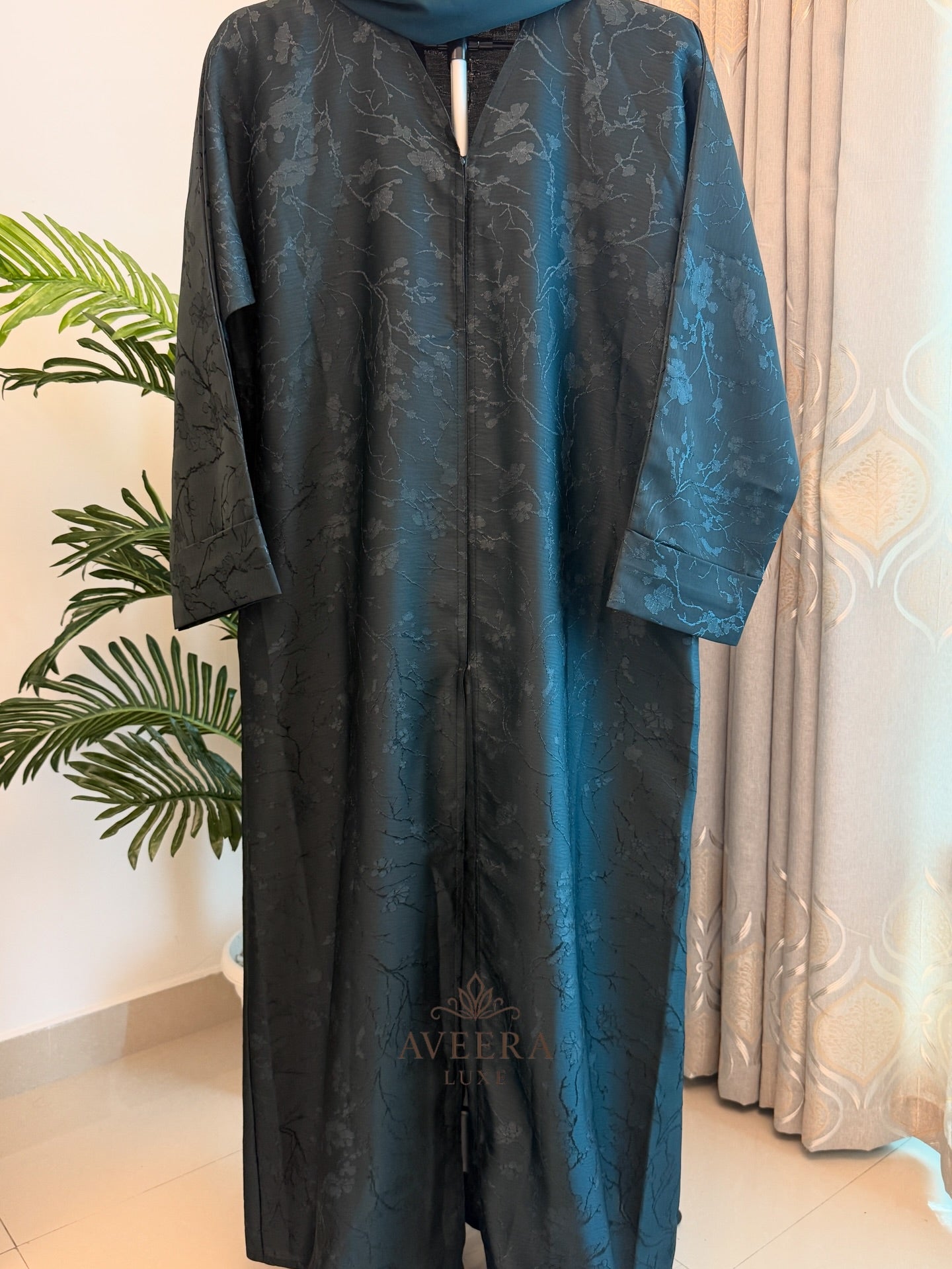 Floral Woven Silk Satin Jacquard Abaya