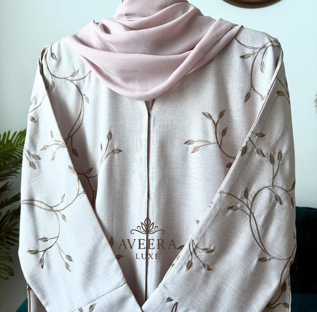 Vine Embroidery Linen-Finish Crepe Abaya
