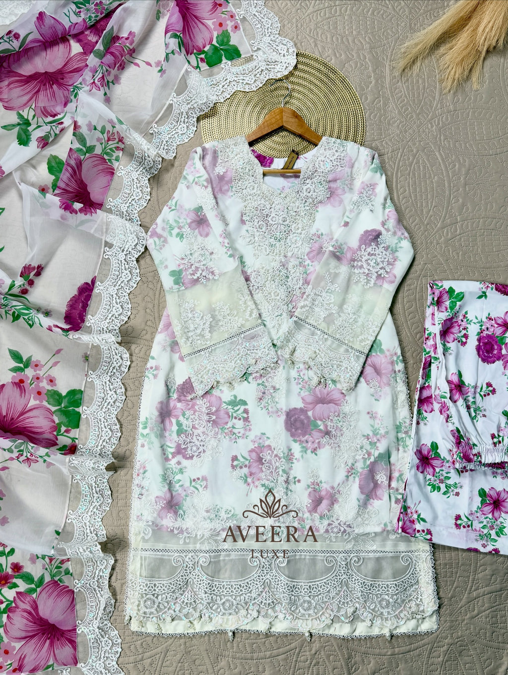 Maria B-Inspired Embroidered Chiffon Party Wear Suit with Silk Satin & Sheer Dupatta (S/M/L)