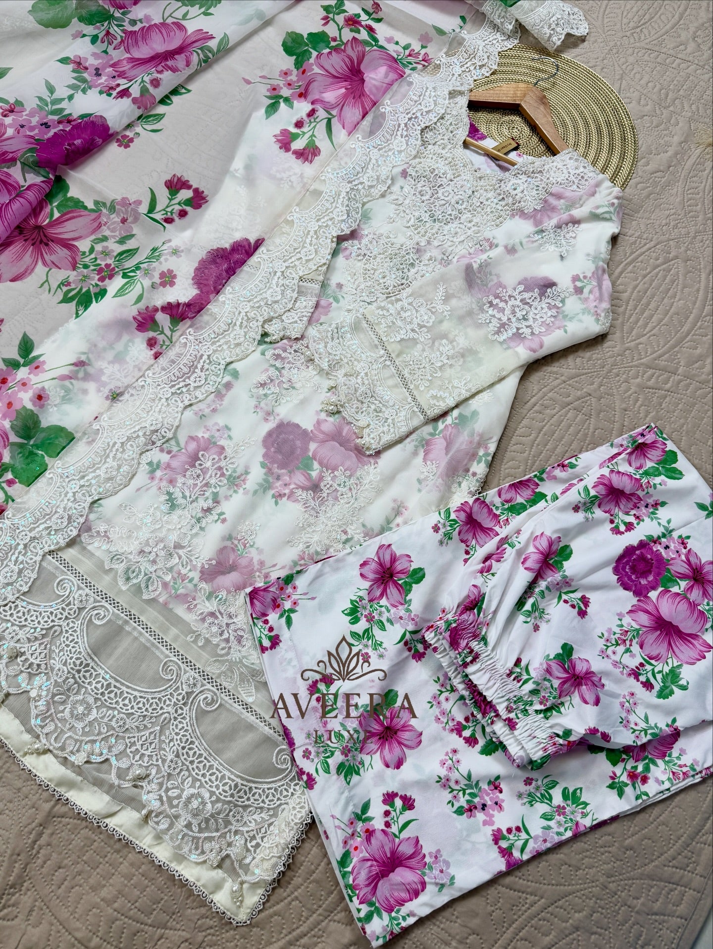 Maria B-Inspired Embroidered Chiffon Party Wear Suit with Silk Satin & Sheer Dupatta (S/M/L)