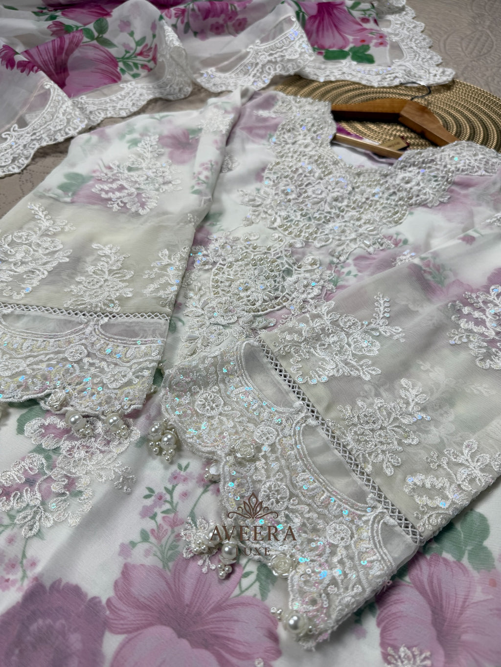 Maria B-Inspired Embroidered Chiffon Party Wear Suit with Silk Satin & Sheer Dupatta (S/M/L)