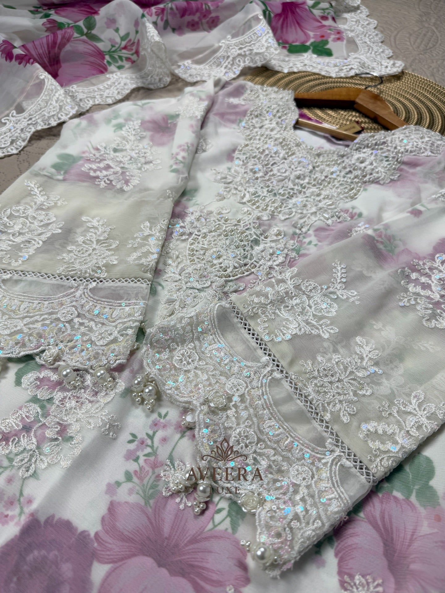 Maria B-Inspired Embroidered Chiffon Party Wear Suit with Silk Satin & Sheer Dupatta (S/M/L)