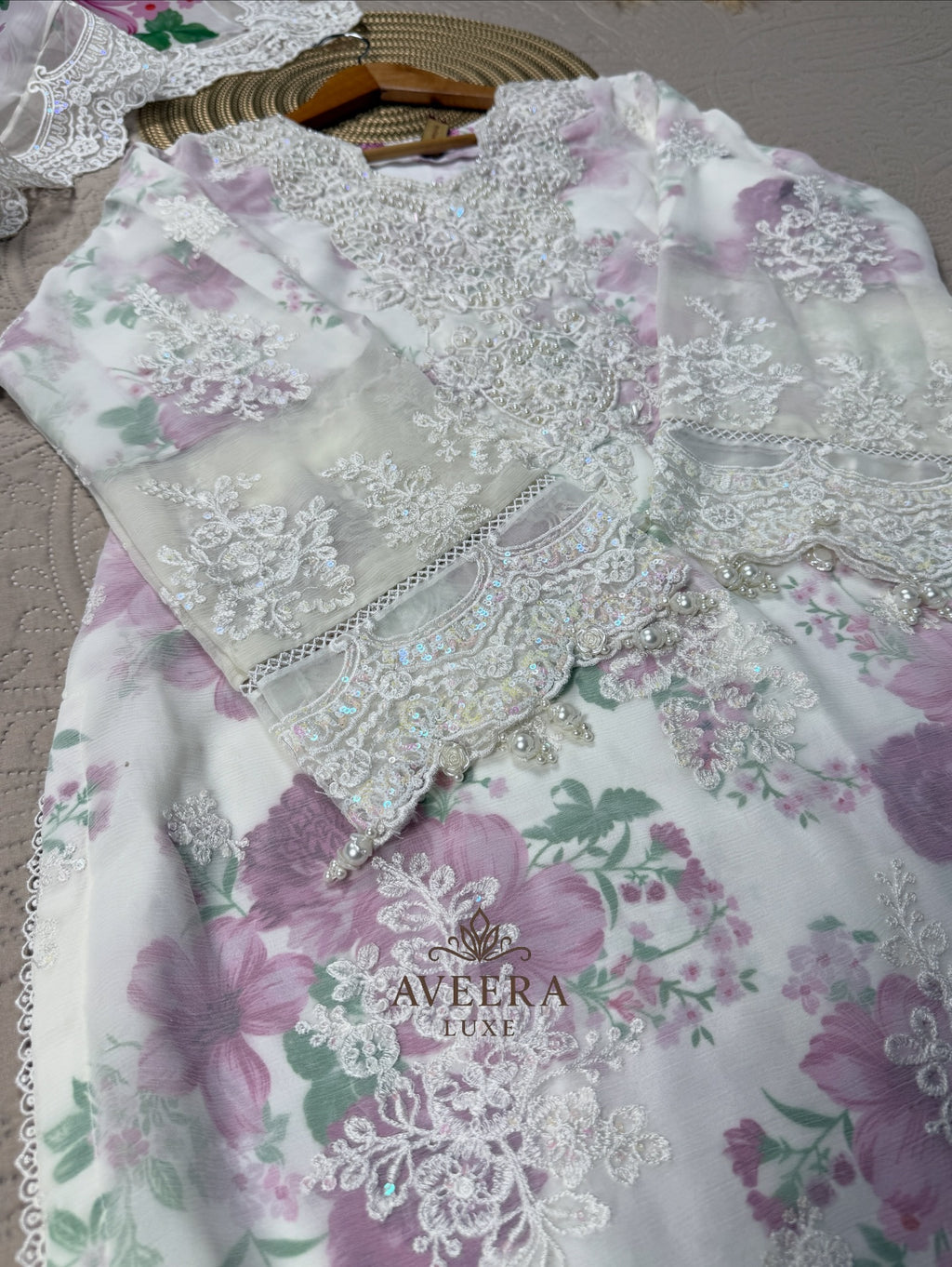 Maria B-Inspired Embroidered Chiffon Party Wear Suit with Silk Satin & Sheer Dupatta (S/M/L)