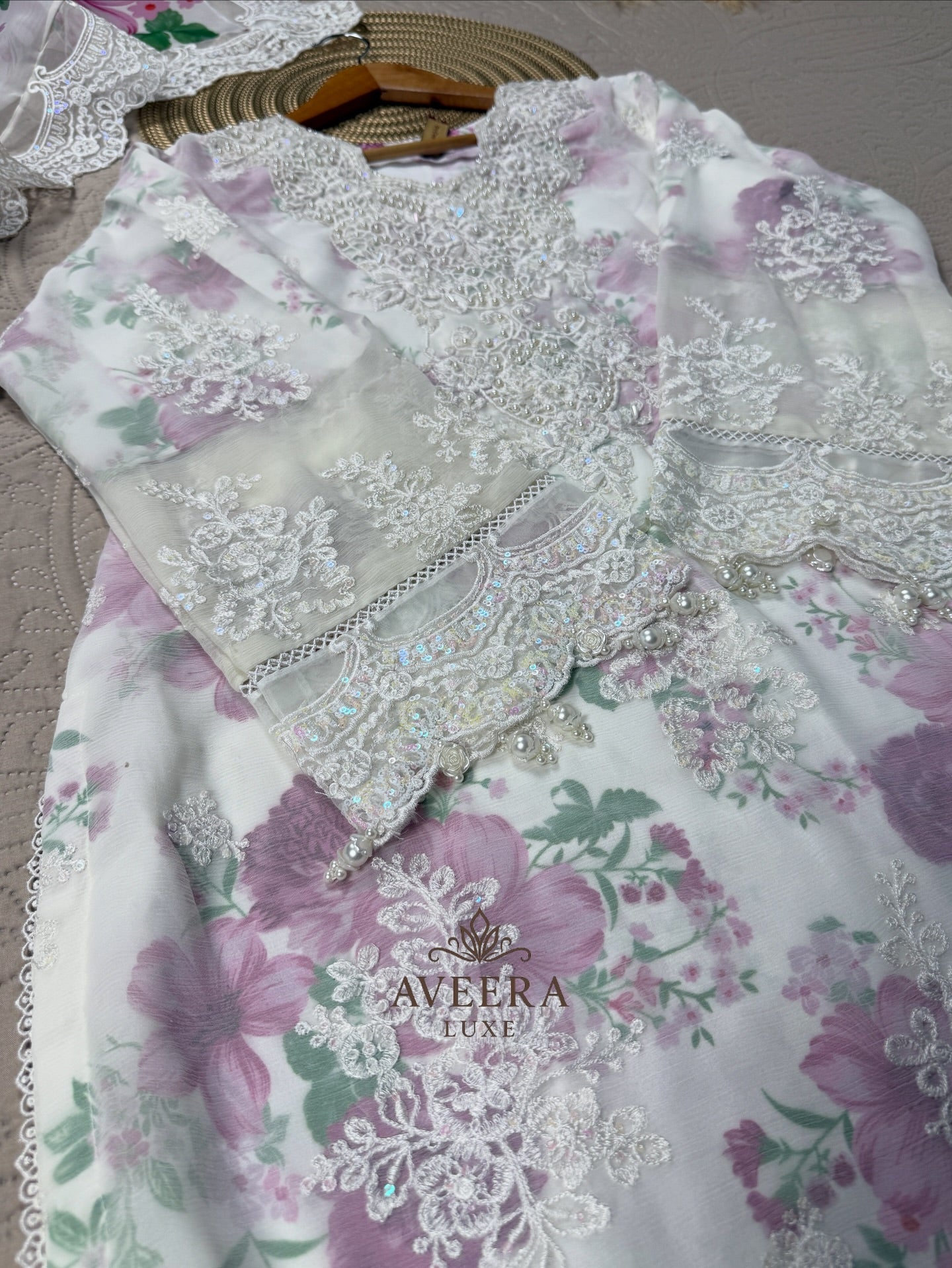 Maria B-Inspired Embroidered Chiffon Party Wear Suit with Silk Satin & Sheer Dupatta (S/M/L)