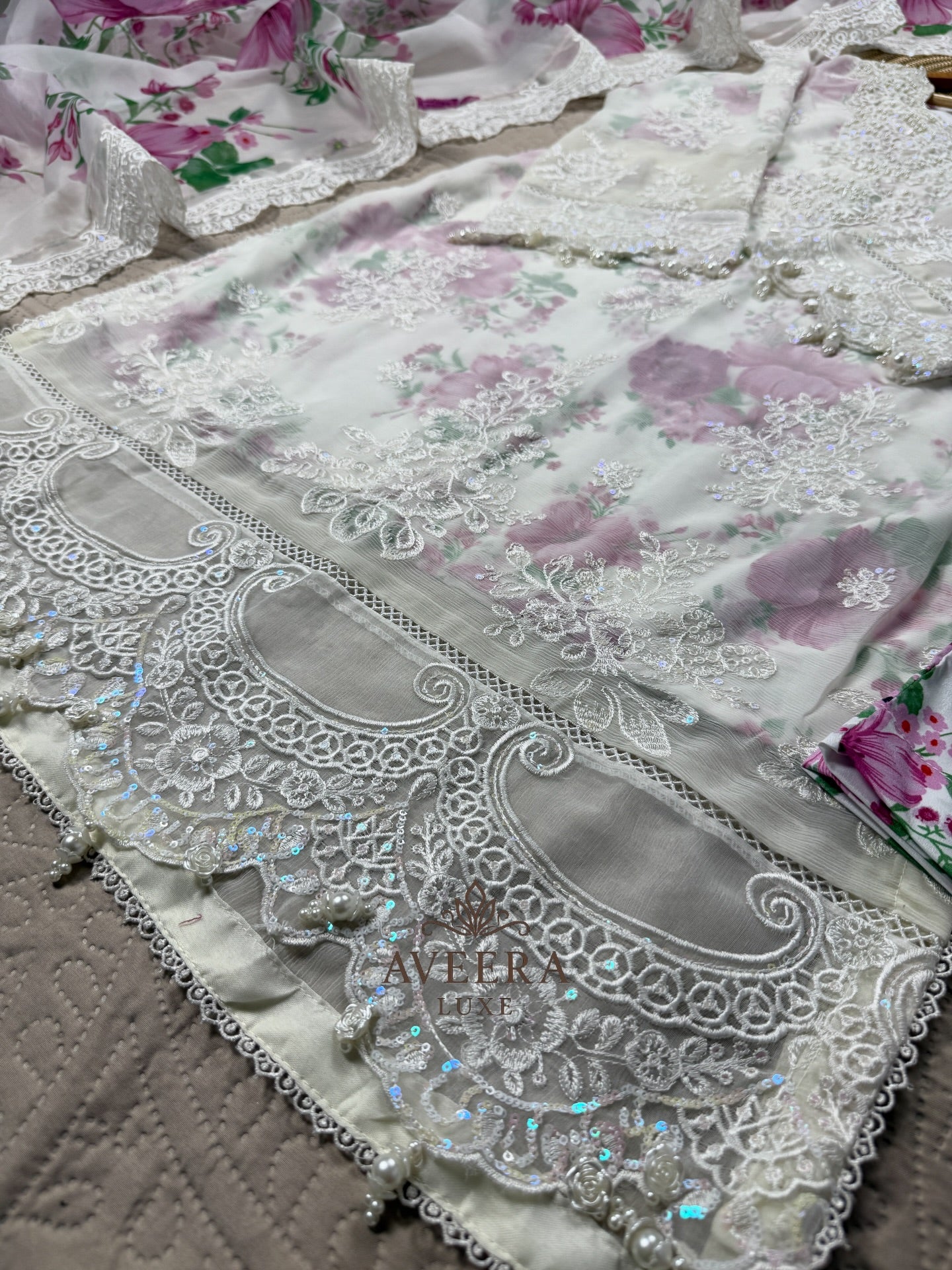 Maria B-Inspired Embroidered Chiffon Party Wear Suit with Silk Satin & Sheer Dupatta (S/M/L)